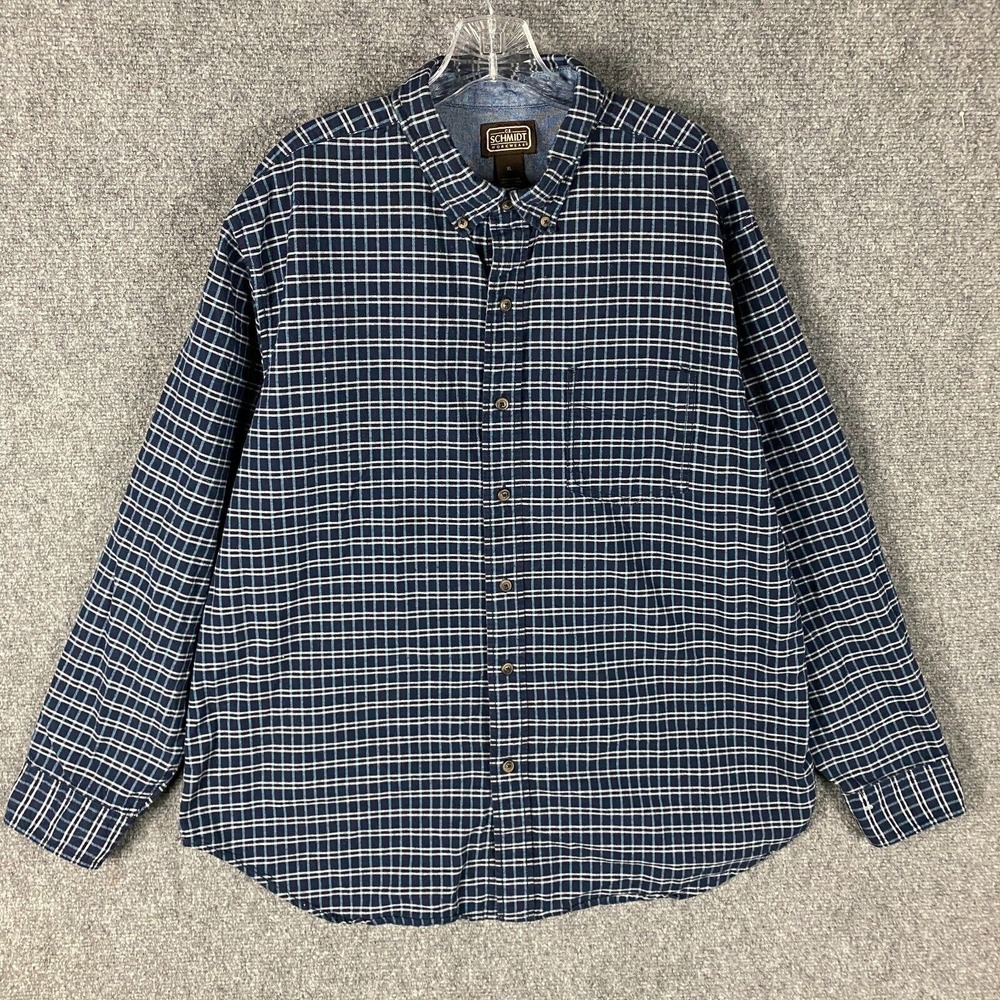 C.E. Schmidt Button Down Shirt Men's‎ XL 10% Cotton Plaid Workwear Blue